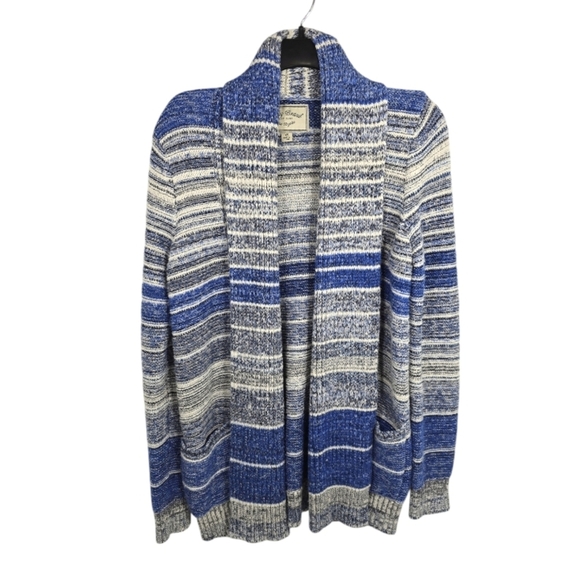 {Lucky Brand) Long Open Blue Duster Cardigan Boho Sweater Cotton Blend - XS - Picture 1 of 13